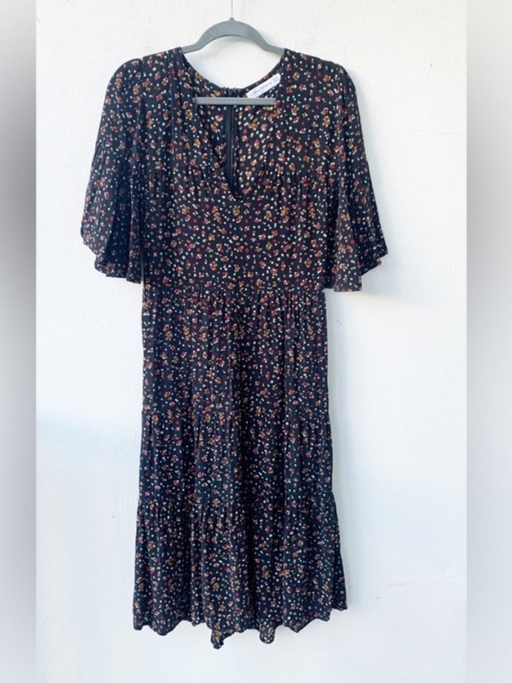 Anthropologie Faithfull the Brand Melia Black Floral Bell Sleeve Midi Dress M - Picture 4 of 7